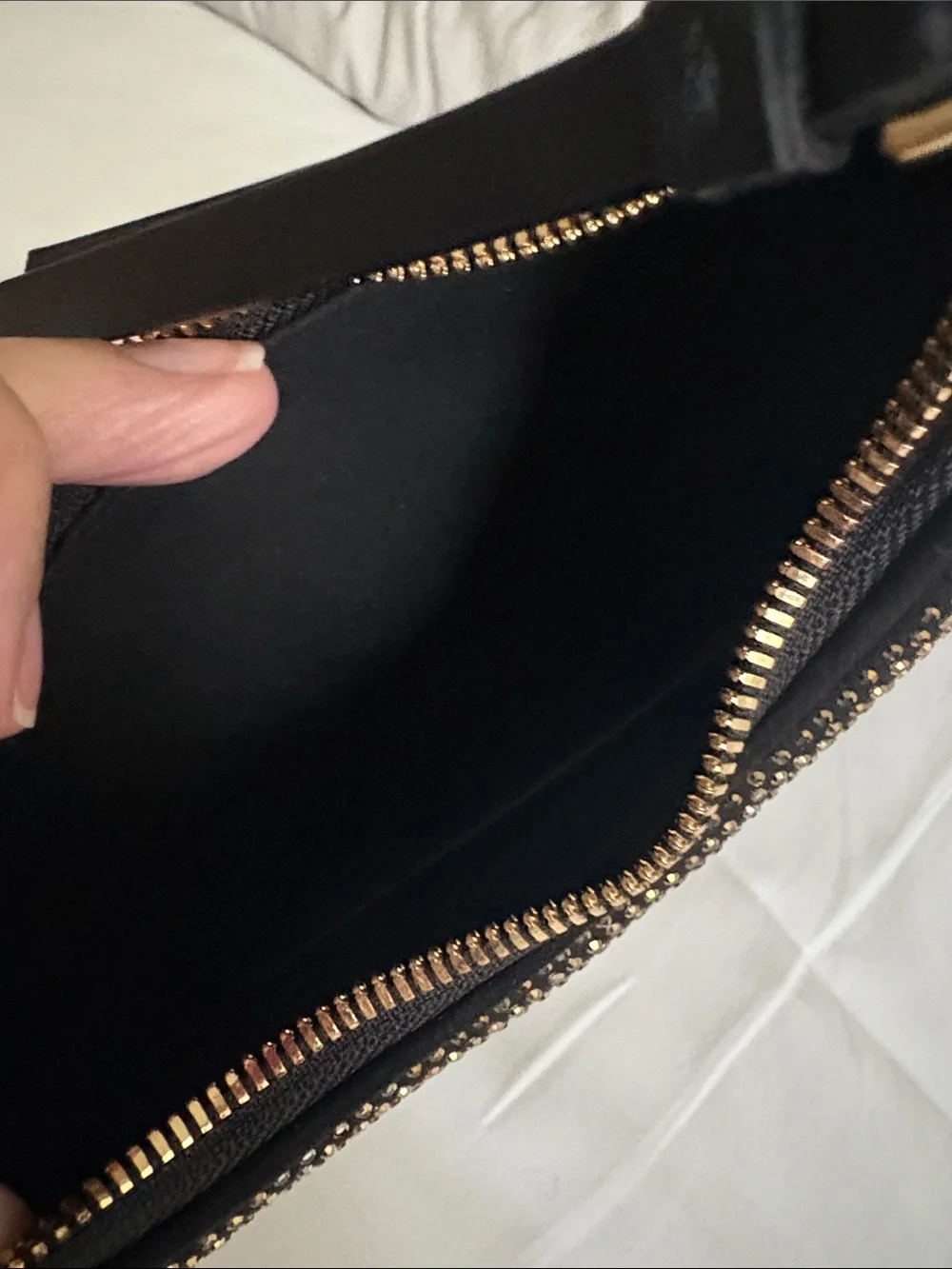 PINKO NEW Brioche bag in black with gold tone rhinestones and gold love birds.